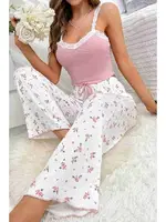 Askılı Şık Üstü Dantel İşlemeli Baskılı Pijama TakımıMerry See MS4423 Çok Renkli Çok Renkli farklı açı