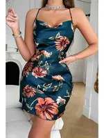 Baskılı Degaje Yakalı Saten Gecelik Elbise Merry See MS2393 Çok Renkli Çok Renkli görsel 4