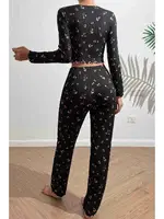 Baskılı Özel Kumaş Pijama Takımı Siyah Merry See MS4006 Siyah Siyah detay görünüm