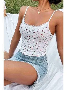 Merry See Çiçek Desenli Askılı Atlet Bluz Crop Top Merry See MS 3906 Çok Renkli - Alternatif Görünüm