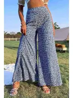 Çiçek Desenli İspanyol Paça Yüksek Bel Dokuma Pantolon Merry See MS2500 Mavi Mavi görsel 4