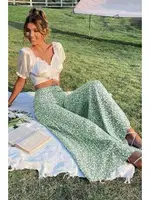 Çiçek Desenli İspanyol Paça Yüksek Bel Dokuma Pantolon Merry See MS2500 Yeşil Yeşil