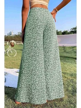 Merry See Çiçek Desenli İspanyol Paça Yüksek Bel Dokuma Pantolon Merry See MS2500 Yeşil - Alternatif Görünüm