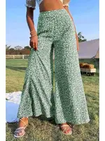 Çiçek Desenli İspanyol Paça Yüksek Bel Dokuma Pantolon Merry See MS2500 Yeşil Yeşil görsel 4