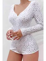 Merry See Çiçek Desenli Tasarım Tulum Gecelik Body Çok Renkli MS 2366 Çok Renkli