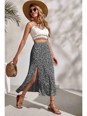 Merry See Çiçekli Yırtmaç Detaylı Etek Çok Renkli Merry See MS7116 Çok Renkli - Alternatif Görünüm