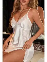 Dantelli Şık Yırtmaçlı Saten Gecelik Beyaz Merry See MS2374 Beyaz Beyaz farklı açı