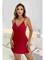 Dantelli Yanlardan Derin Yırtmaçlı Gecelik Kırmızı Merry See MS2394 Kırmızı Kırmızı görsel 4