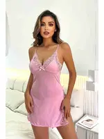 Dantelli Yanlardan Derin Yırtmaçlı Gecelik Pembe Merry See MS2394 Pembe Pembe farklı açı