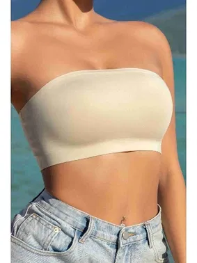 Merry See Merry See Dikişsiz Balensiz Çıkarılır Pedli Lazer Kesim Kaydırmaz Şeffaf Silikonlu Straplez Sütyen AN2003 Ekru