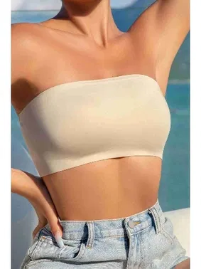 Merry See Merry See Dikişsiz Balensiz Çıkarılır Pedli Lazer Kesim Kaydırmaz Şeffaf Silikonlu Straplez Sütyen AN2003 Ekru - Alternatif Görünüm
