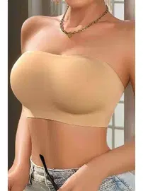 Merry See Dikişsiz Balensiz Çıkarılır Pedli Lazer Kesim Kaydırmaz Şeffaf Silikonlu Straplez Sütyen Merry See AN2003 TEN