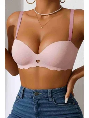 Merry See Dikişsiz Balensiz Hafif Destekli Kalp Detay Lazer Kesim Görünmez Sütyen Merry See MSB9975 Pembe - Alternatif Görünüm