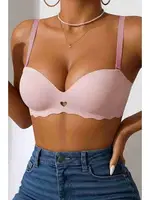 Dikişsiz Balensiz Hafif Destekli Kalp Detay Lazer Kesim Görünmez Sütyen Merry See MSB9975 Pembe Pembe detay görünüm