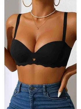 Merry See Dikişsiz Balensiz Hafif Destekli Kalp Detay Lazer Kesim Sütyen Merry See MSB9975 Siyah - Alternatif Görünüm