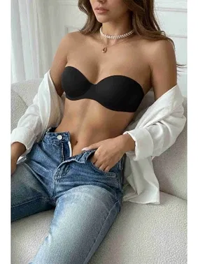 Merry See Dikişsiz Balensiz Hafif Destekli Lazer Kesim Görünmez Straplez SütyenMerry See MSB7762 Siyah