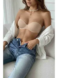 Merry See Dikişsiz Balensiz Hafif Destekli Lazer Kesim Görünmez Straplez Sütyen Merry See MSB7762 TEN