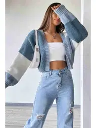 Merry See Düşük Omuzlu Yumuşak Dokulu Salaş Triko Hırka Merry See MS4418 Çok Renkli