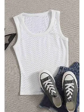 Merry See Merry See Düz Renk Kadın Kolsuz Bluz Crop Top Beyaz