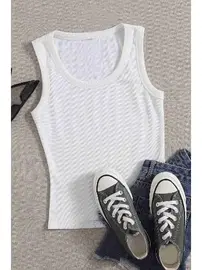 Merry See Merry See Düz Renk Kadın Kolsuz Bluz Crop Top Beyaz