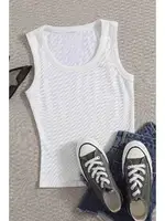 Merry See Düz Renk Kadın Kolsuz Bluz Crop Top Beyaz Beyaz