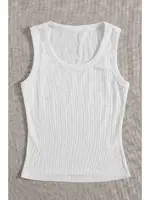 Merry See Düz Renk Kadın Kolsuz Bluz Crop Top Beyaz Beyaz farklı açı