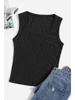 Düz Renk Kadın Kolsuz Bluz Crop Top Siyah Merry See 4586 Siyah