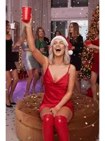 Merry See Gögüs Degajeli Saten Elbise Kırmızı