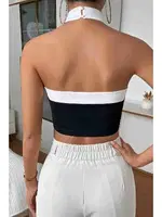 İnci Detaylı Boyundan Bağlamalı Crop Bluz Siyah Merry See MS3911 Siyah Siyah detay görünüm