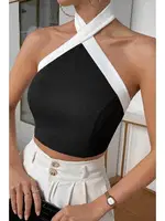 İnci Detaylı Boyundan Bağlamalı Crop Bluz Siyah Merry See MS3911 Siyah Siyah farklı açı