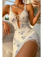 Kalp Aksesuarlı Tasarım Şık Dantelli Gecelik Beyaz Merry See MS4023 Beyaz Beyaz