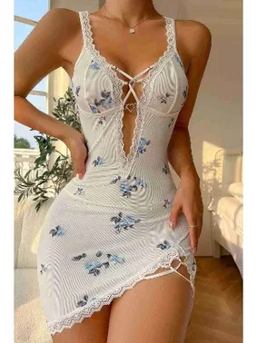 Merry See Kalp Aksesuarlı Tasarım Şık Dantelli Gecelik Beyaz Merry See MS4023 Beyaz - Alternatif Görünüm