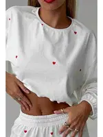 Kalp Baskılı Uzun Kollu İnce Kumaş Dökümlü Pijama Takımı Merry See MS2386 Beyaz Beyaz farklı açı