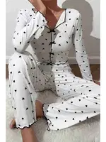 Kalp Baskılı Uzun Kollu Pijama Takımı Beyaz Merry See MS4425 Beyaz Beyaz
