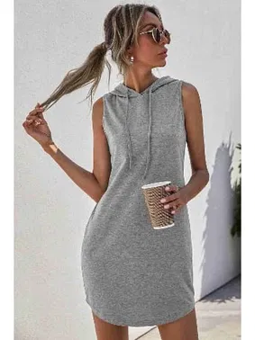 Merry See Merry See Kapüşonlu Kolsuz Elbise MS 2369 - Gri