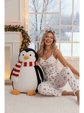 Merry See Kiraz Baskılı Askılı Şık Pijama Takımı Beyaz Merry See MS4092 Beyaz