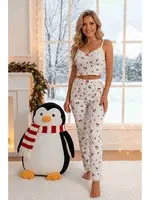 Kiraz Baskılı Askılı Şık Pijama Takımı Beyaz Merry See MS4092 Beyaz Beyaz detay görünüm
