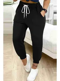 Merry See Lastik Paça Yüksek Bel Cepli Eşofman Altı Jogger Siyah Merry See MS4014 Siyah