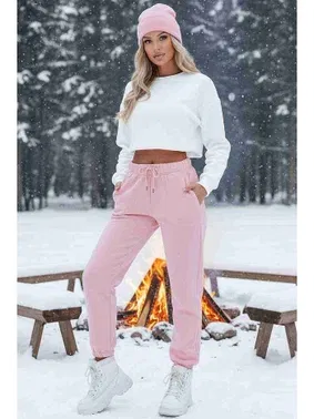 Merry See Lastik Paça Yüksek Bel İçi Şardonlu Özel Kumaş Eşofman Altı Merry See MS4000 Pembe - Alternatif Görünüm