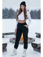 Lastik Paça Yüksek Bel İçi Şardonlu Özel Kumaş Eşofman Altı Jogger Merry See MS4000 Siyah Siyah detay görünüm
