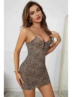 Leopar Desenli Düğmeli Askılı Fantazi Gecelik Merry See MS2367 Çok Renkli görsel 4