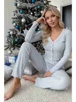 Önden Düğmeli Uzun Kollu Şık Pijama Takımı Mavi Merry See MS4420 Mavi Mavi detay görünüm