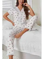 Güpür Dantelli Kiraz Baskılı Kısa Kollu Pijama Takımı Merry See MS2395 Beyaz Beyaz detay görünüm