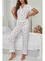 Güpür Dantelli Kiraz Baskılı Kısa Kollu Pijama Takımı Merry See MS2395 Beyaz Beyaz görsel 4