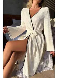 Merry See Merry See Özel Örme Kumaş Önden Bağlamalı Robdeşambr MS 4090 Beyaz