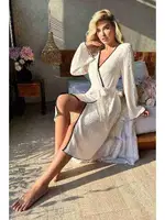 Merry See Özel Örme Kumaş Önden Bağlamalı Robdeşambr MS 4090 Beyaz Beyaz farklı açı