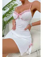 Fiyonk Detaylı Yanlardan Yırtmaçlı Dantelli Gecelik Merry See MS4416 Beyaz Beyaz