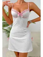 Fiyonk Detaylı Yanlardan Yırtmaçlı Dantelli Gecelik Merry See MS4416 Beyaz Beyaz görsel 4