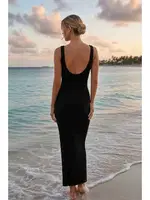 Sırt Dekolteli Vücuda Oturan Diz Altı Örme Elbise Siyah Merry See MS2947 Siyah detay görünüm