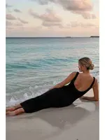 Sırt Dekolteli Vücuda Oturan Diz Altı Örme Elbise Siyah Merry See MS2947 Siyah farklı açı